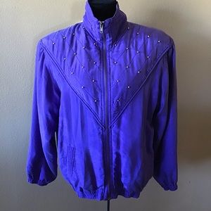FINAL SALE Vintage 90s 100% Silk Purple Track Jacket with Gold Studs, (S)